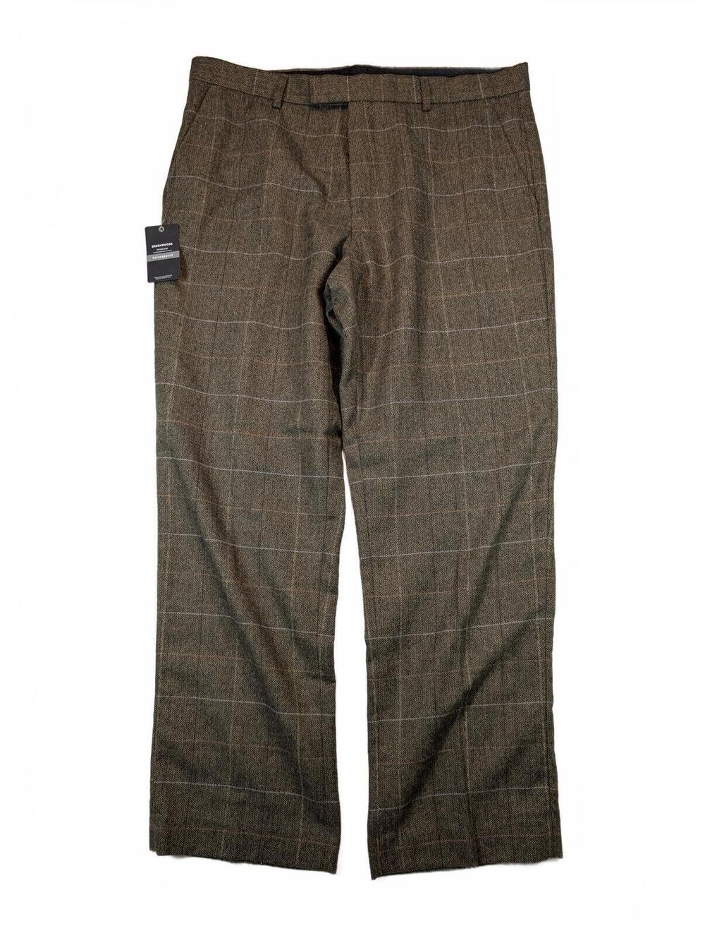 Greenwoods Premium Tailored Herringbone Plaid Wool Blend Dress Pants Mens 38x29
